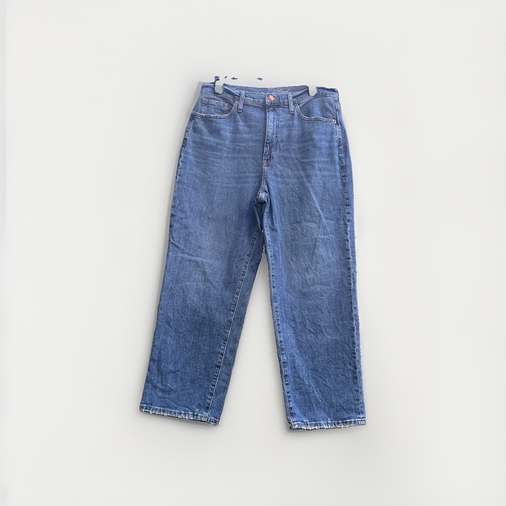 Universal Thread Womens High-Rise Straight Leg Jeans Blue Raw Hem Fair Trade - Picture 2 of 9